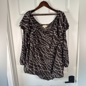 Michael Kors MK Chain Logo Brown Ruffle Off the Shoulder Blouse Size 2X Womens